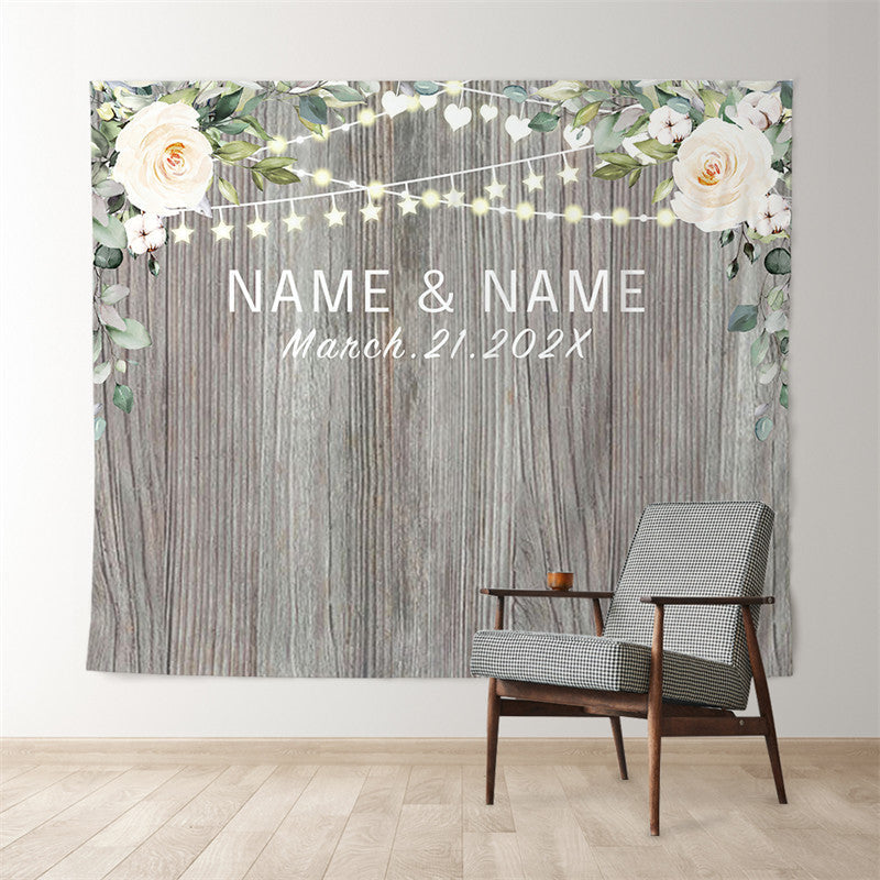 Lofaris Personalized Flower Rustic Wedding Backdrop Banner