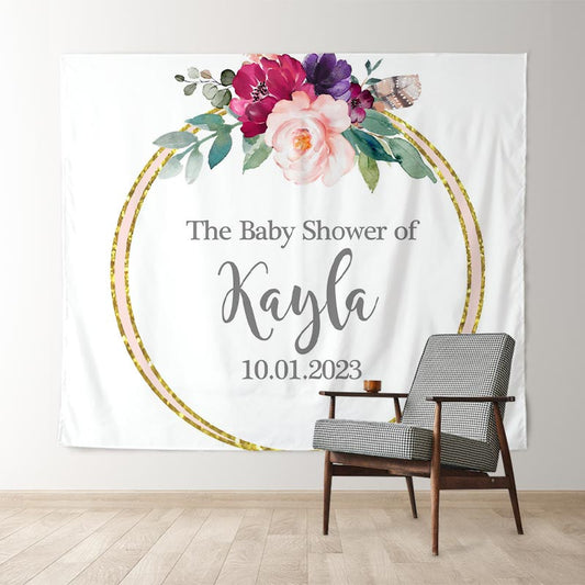 Lofaris Personalized Flowers Boho Baby Shower Backdrop