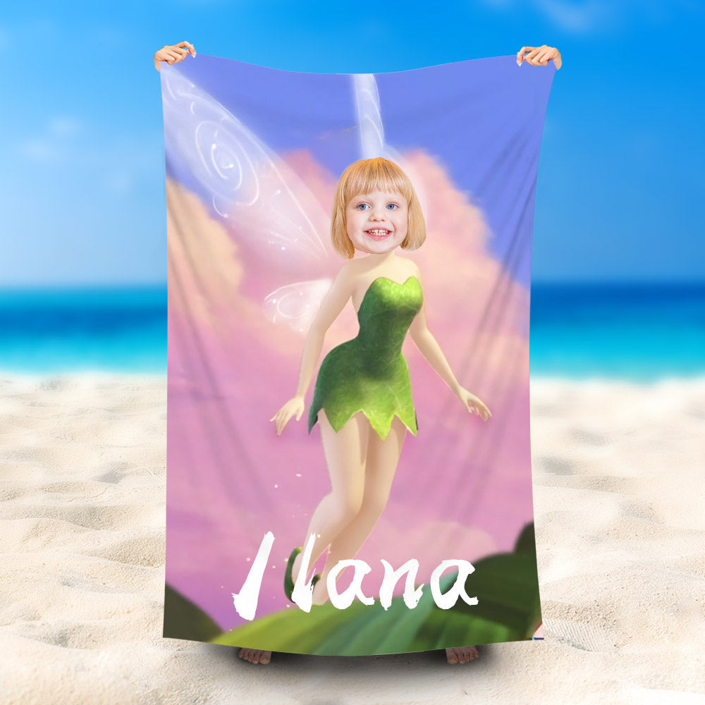 Lofaris Personalized Flying Elf Pink Cloud Beach Towel With Photo