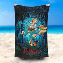 Lofaris Personalized Forest Dragon Knight Girl Beach Towel