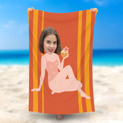 Lofaris Personalized Girl With Coconut Red Stripe Beach Towel