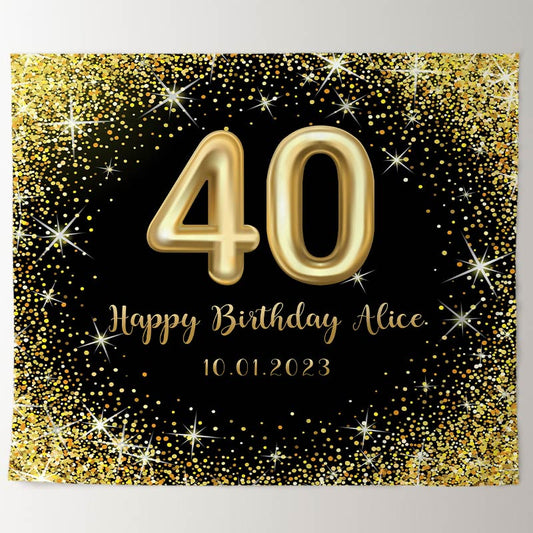 Lofaris Personalized Glitter Gold Sparkle Birthday Banner