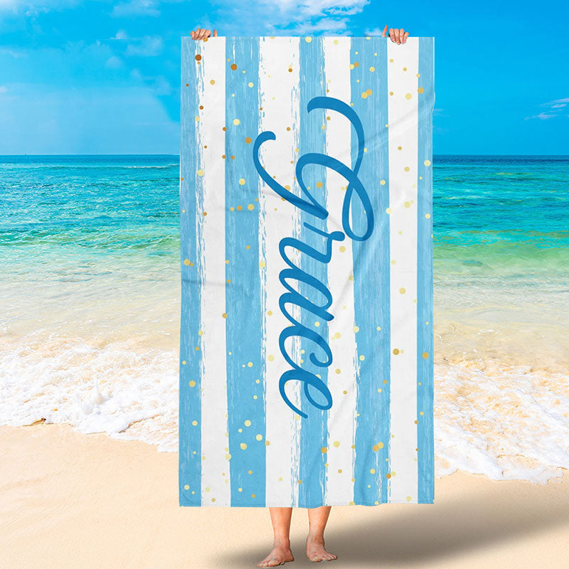 Lofaris Personalized Glitter Stripes Name Summer Beach Towel