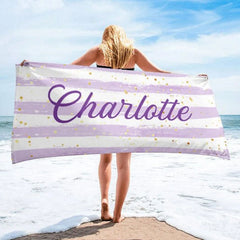 Lofaris Personalized Glitter Stripes Name Summer Beach Towel