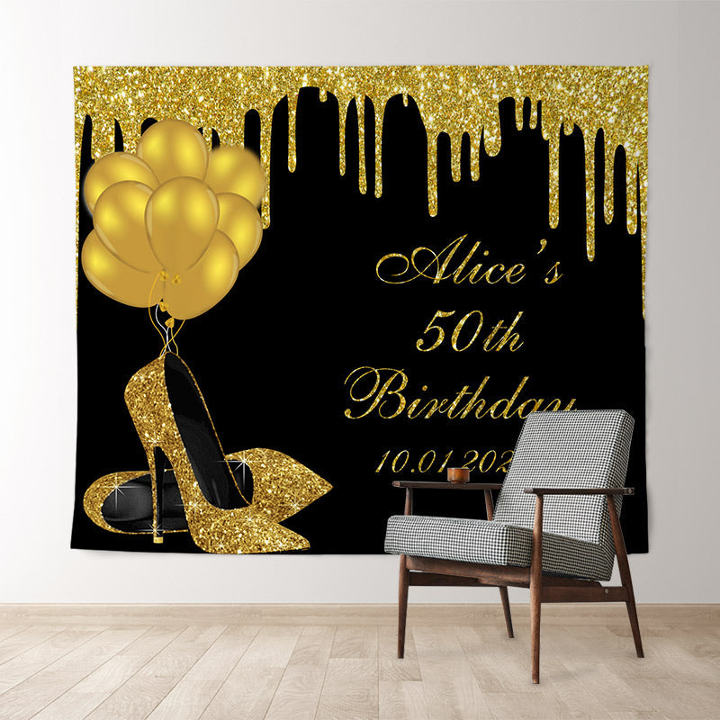 Lofaris Personalized Gold Balloon 50th Birthday Party Backdrop