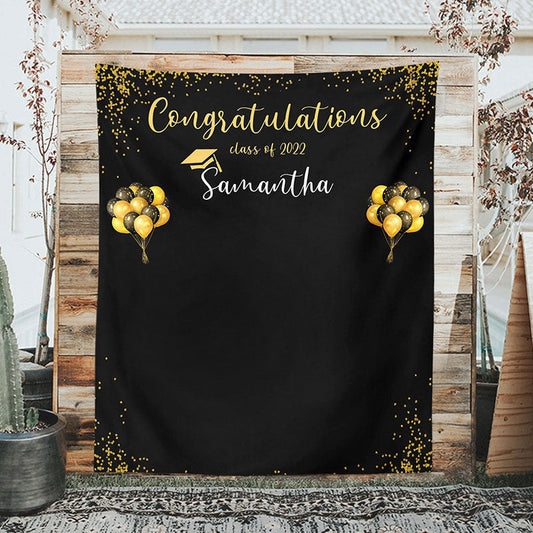 Lofaris Personalized Gold Balloons Black Graduation Party Backdrop