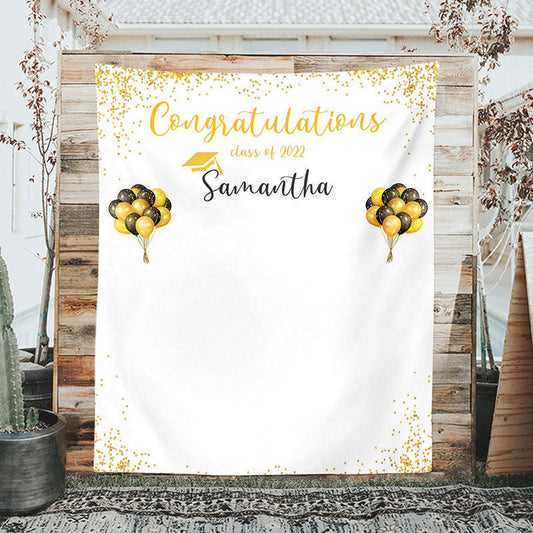 Lofaris Personalized Gold Balloons White Graduation Party Backdrop