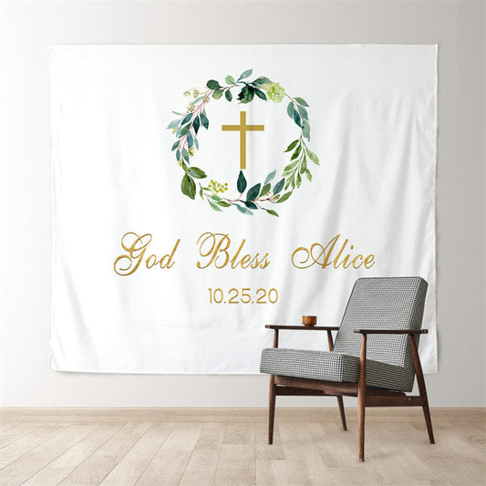 Lofaris Personalized Gold Bless Green Bridal Shower Backdrop for Party