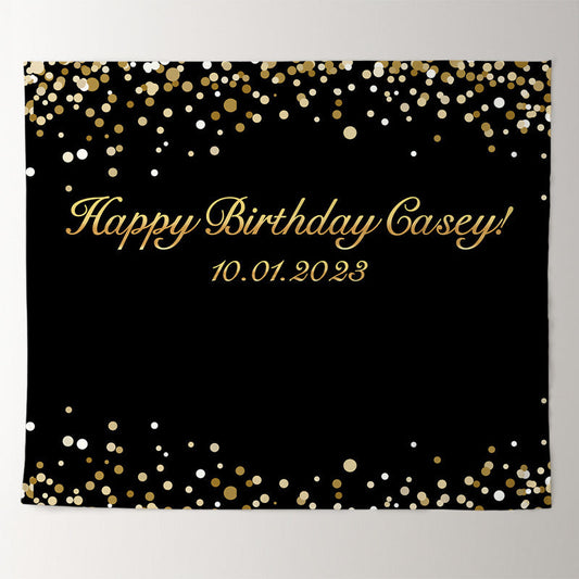 Lofaris Personalized Gold Glitter And Black Birthday Backdrop