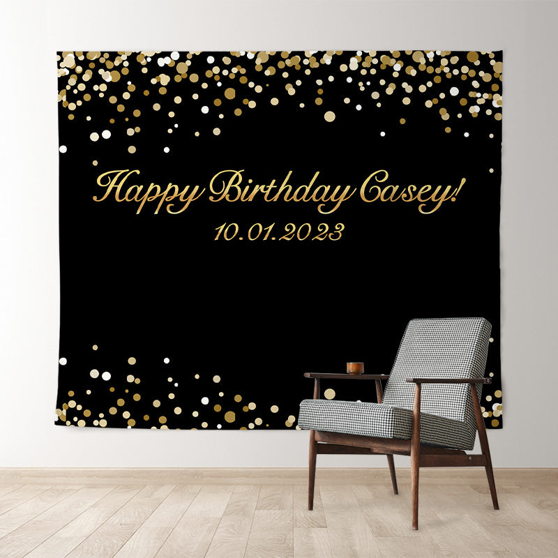 Lofaris Personalized Gold Glitter And Black Birthday Backdrop
