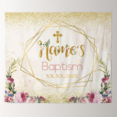 Lofaris Personalized Gold Glitter Floral Baptism Backdrop For Girl