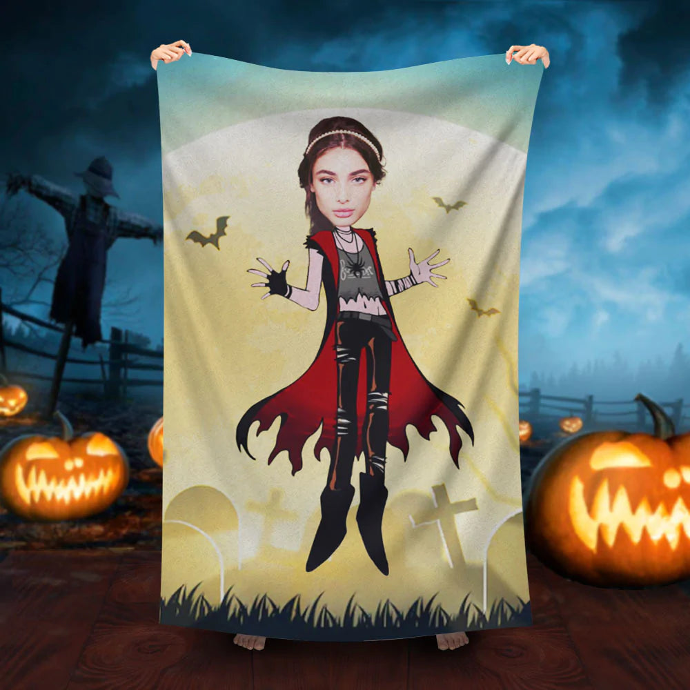 Lofaris Personalized Gothic Girl Halloween Beach Towel With Face