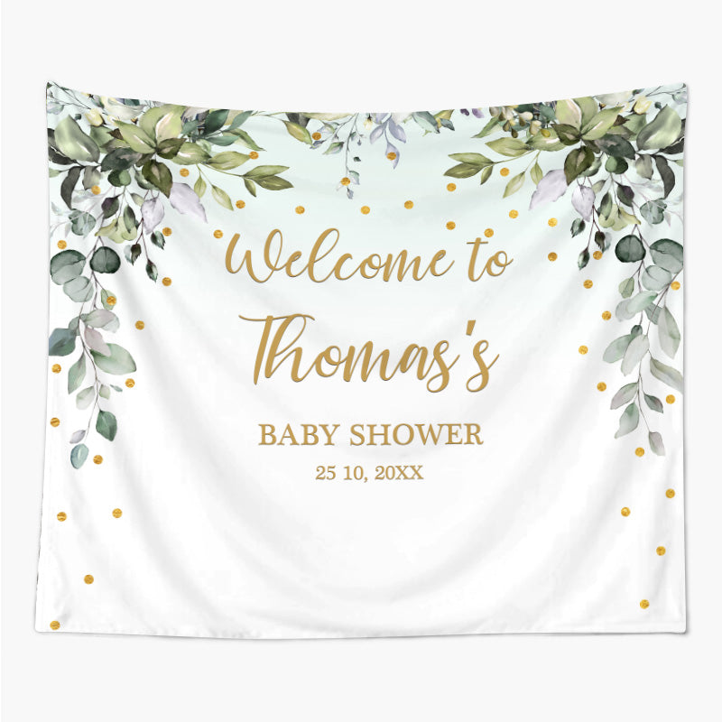 Lofaris Personalized Green Leaves Backdrop for Baby Shower Party