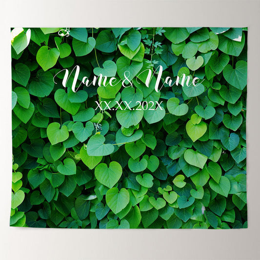 Lofaris Personalized Green Leaves Wedding Backdrop