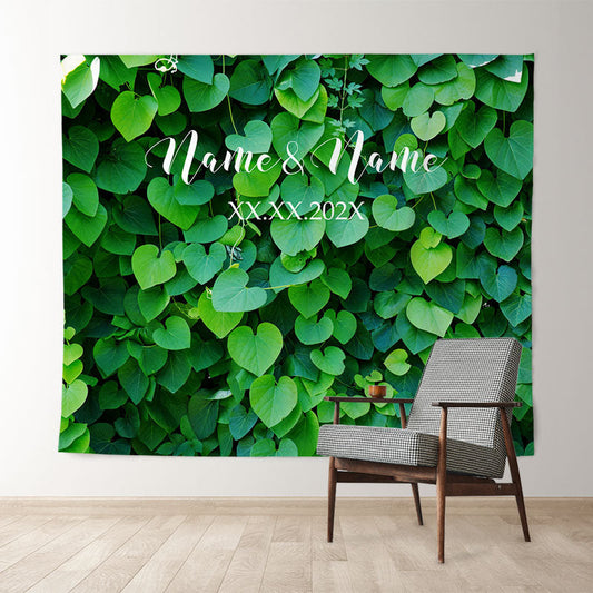 Lofaris Personalized Green Leaves Wedding Backdrop