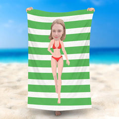 Lofaris Personalized Green Stripe Bikini Lady Beach Towel