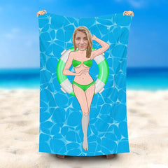 Lofaris Personalized Green Swimming Ring Bikini Girl Beach Towel