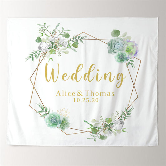 Lofaris Personalized Green Wreath Wedding Ceremony Backdrop