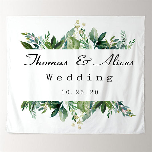 Lofaris Personalized Greenery Banner Wedding Reception Backdrop