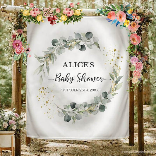 Lofaris Personalized Greenery Wreath Party Backdrop for Baby Shower