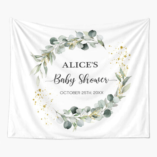Lofaris Personalized Greenery Wreath Party Backdrop for Baby Shower