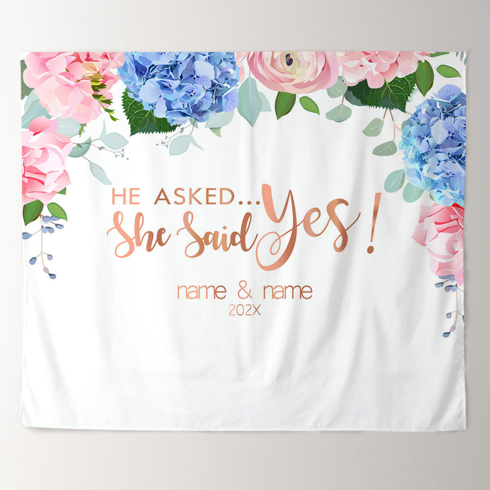 Lofaris Personalized He Asked She Said Yes Wedding Backdrop Banner