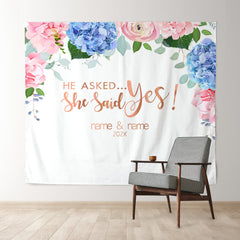 Lofaris Personalized He Asked She Said Yes Wedding Backdrop Banner