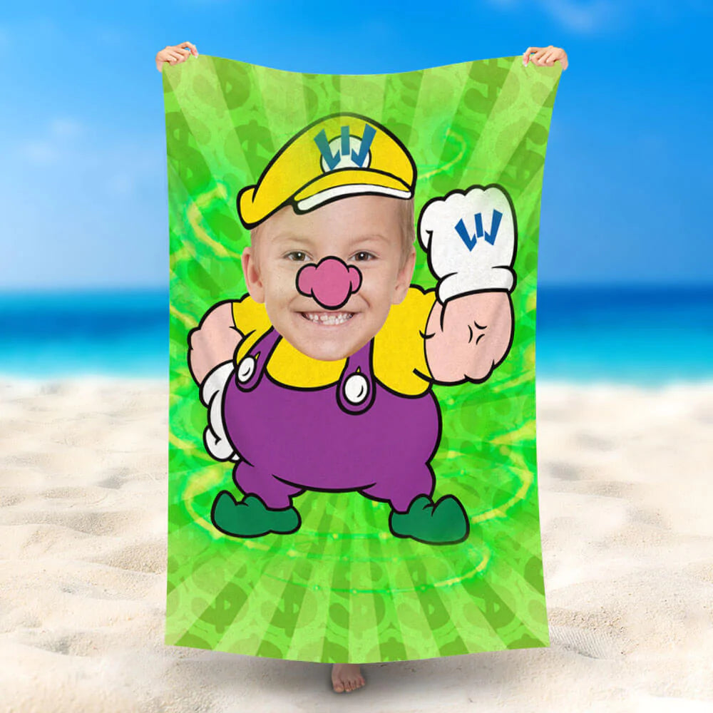 Lofaris Personalized Head Wario Game Summer Green Beach Towel