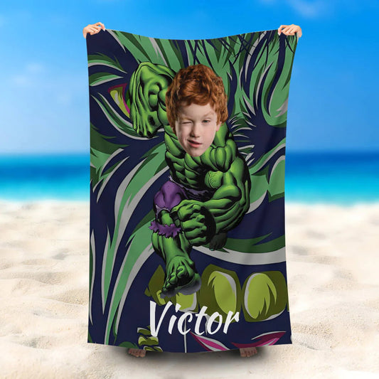 Lofaris Personalized Hulk Running Beach Towel With Photo