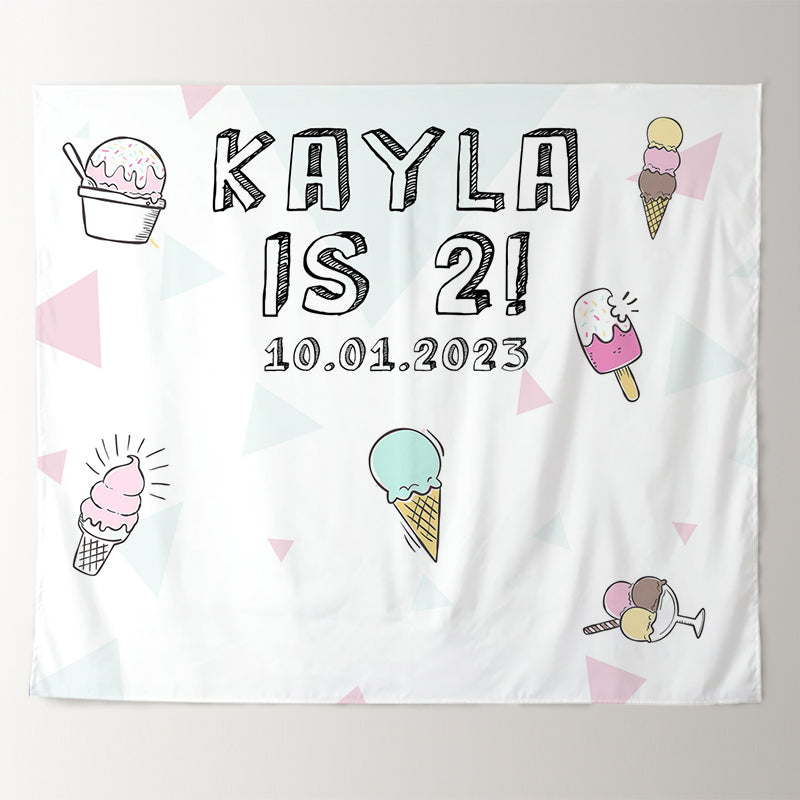 Lofaris Personalized Ice Cream Birthday Backdrop Banner