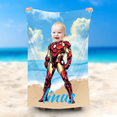 Lofaris Personalized Ironbaby Summer Swimming Sky Beach Towel