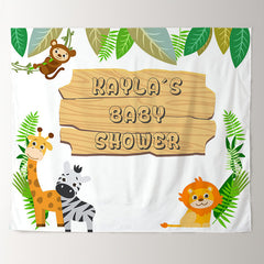 Lofaris Personalized Jungle Safari Fabric Sign Baby Shower Backdrop