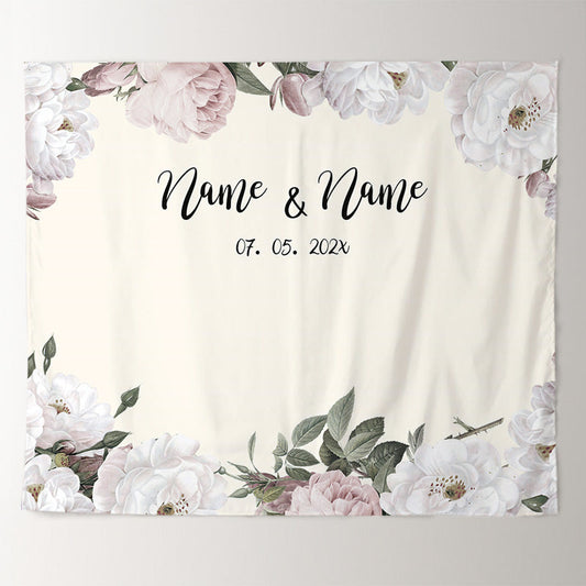 Lofaris Personalized Light Pink Floral Wedding Backdrop