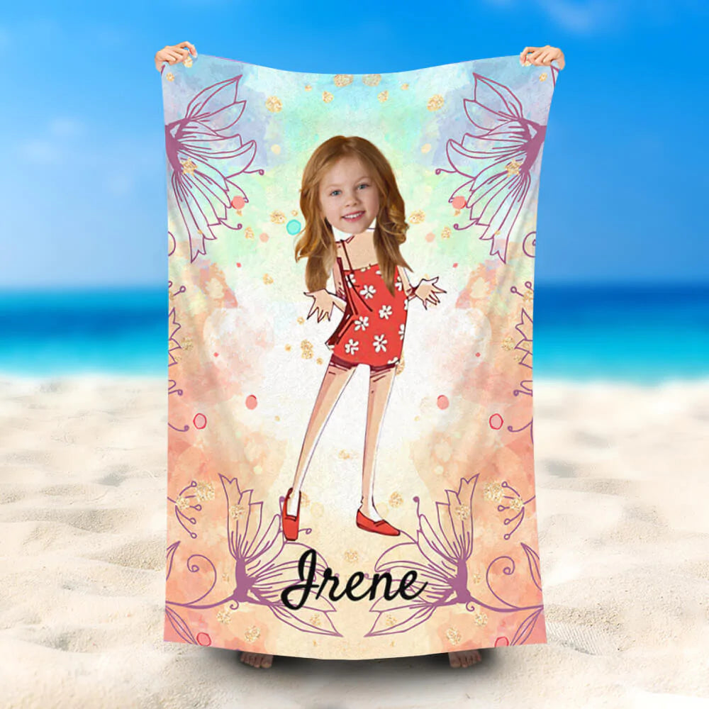 Lofaris Personalized Little Red Dress Girls Beach Towel