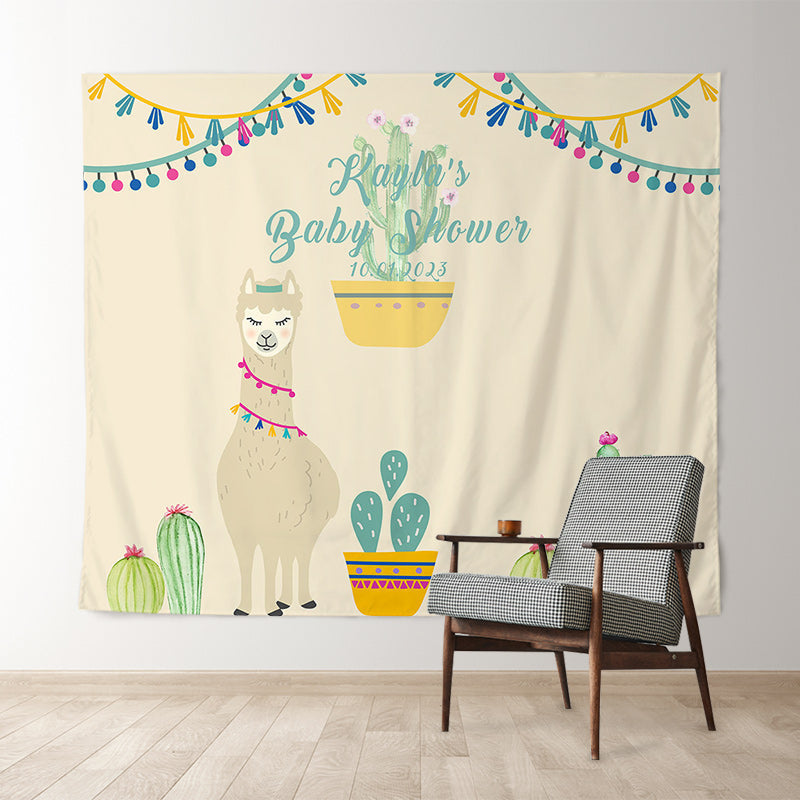 Lofaris Personalized Llama Baby Shower Backdrop Banner