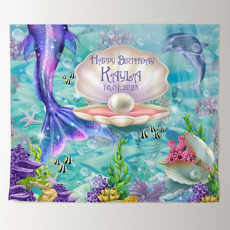 Lofaris Personalized Mermaid Happy Birthday Ocean Backdrop