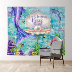 Lofaris Personalized Mermaid Happy Birthday Ocean Backdrop