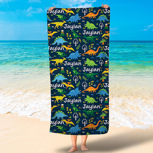 Lofaris Personalized Name And Dinosaur Summer Beach Towel