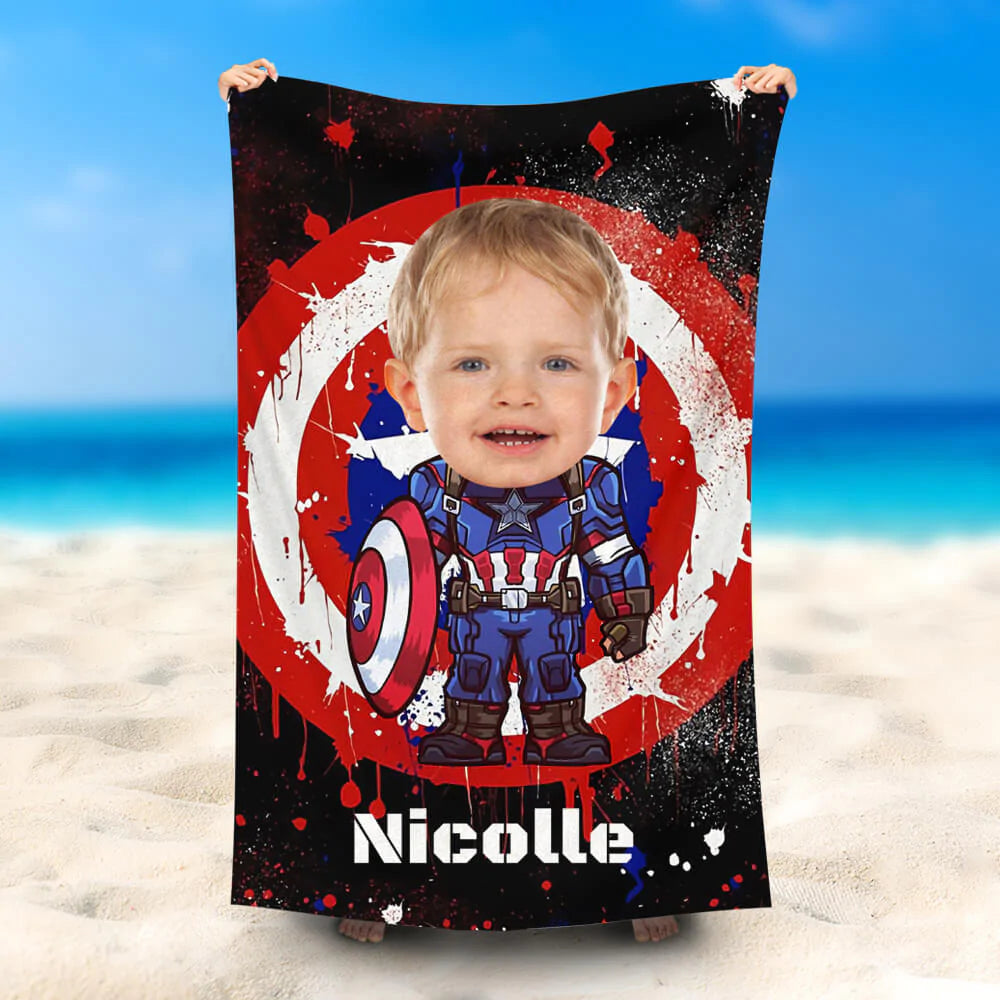 Lofaris Personalized Name Captain America Shield Beach Towel