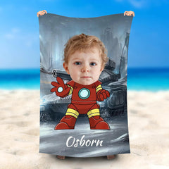 Lofaris Personalized Name Cool Iron Boy Tank Beach Towel