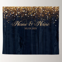 Lofaris Personalized Navy Blue Bokeh Wood Wedding Backdrop Banner