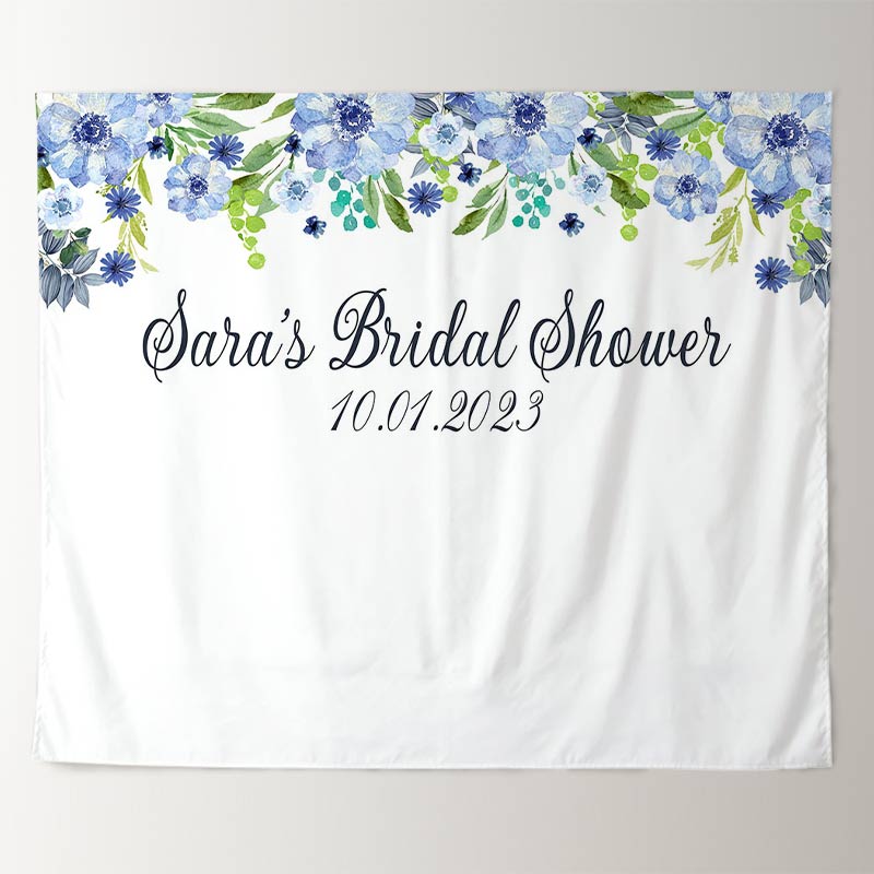 Lofaris Personalized Navy Blue Floral Bridal Shower Backdrop Decor