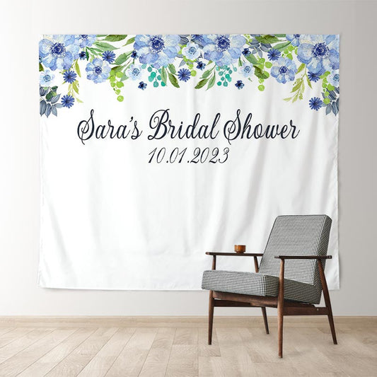 Lofaris Personalized Navy Blue Floral Bridal Shower Backdrop Decor