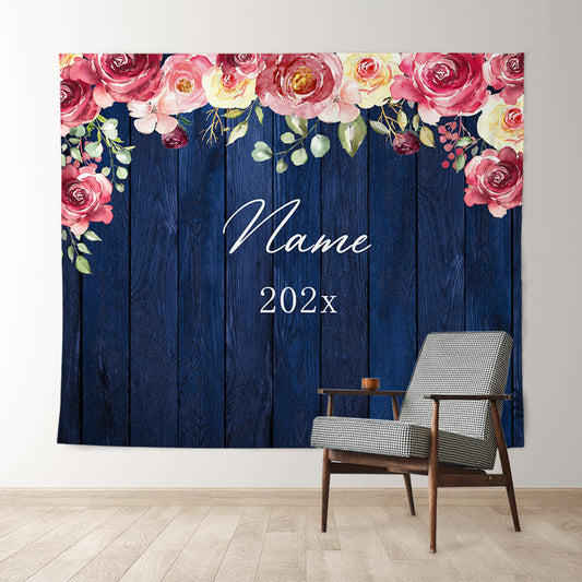 Lofaris Personalized Navy Wood Flower Wedding Backdrop