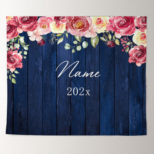 Lofaris Personalized Navy Wood Flower Wedding Backdrop