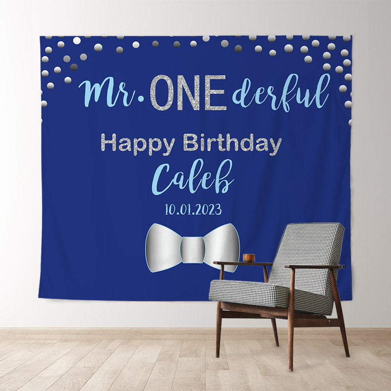 Lofaris Personalized Onederful Blue Birthday Backdrop Banner