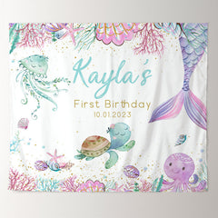 Lofaris Personalized Pastel Mermaid Birthday Backdrop Banner