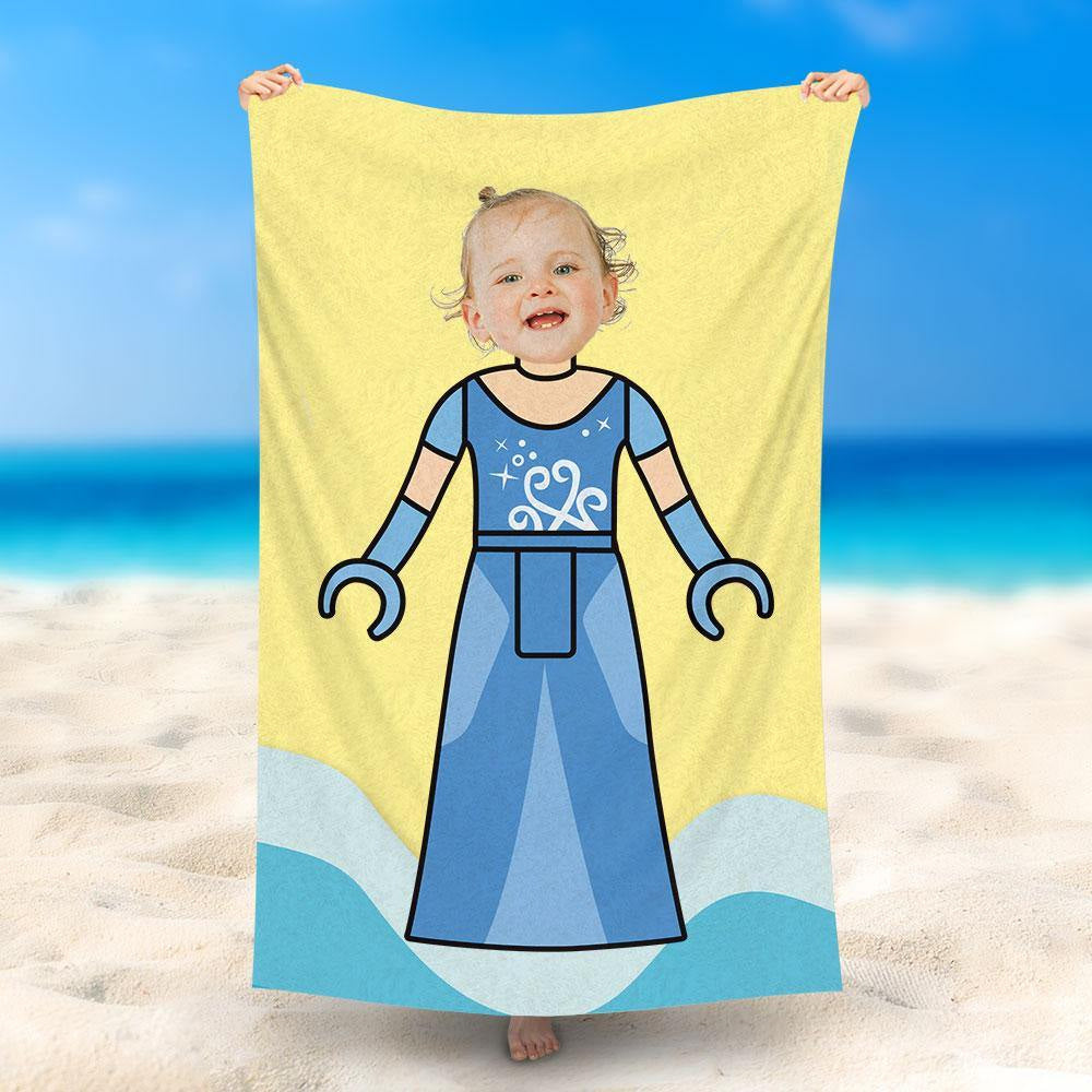 Lofaris Personalized Photo Face Elsa Lego Yellow Beach Towel