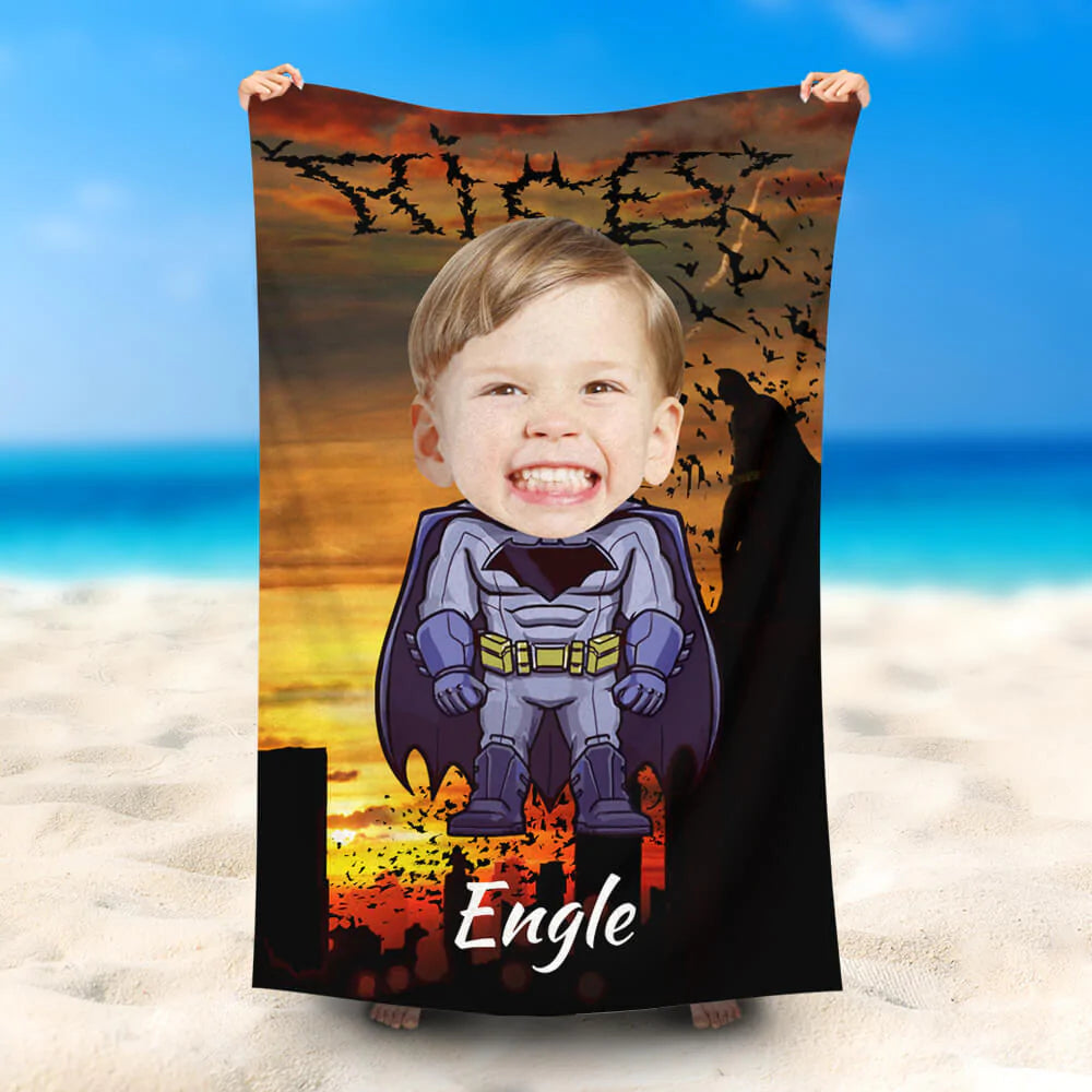 Lofaris Personalized Photo Face Night Batboy Beach Towel
