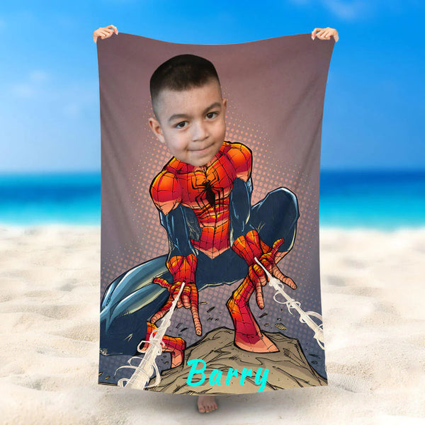 Personalized Photo Face Spinning Spiderman Beach Towel - Lofaris